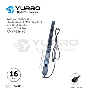 16 Holes PDU IEC C39 with Circuit Breaker Input IEC C14, 10A