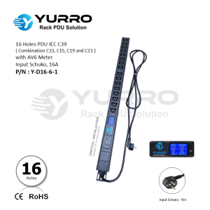 16 Holes PDU IEC C39 with AV6 Meter Input Schuko 16A