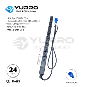 24 Holes PDU IEC C39 with 3L Surge Protector, Input Ceeform 16A