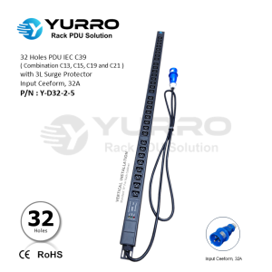 32 Holes PDU IEC C39 with 3L Surge Protector, Input Ceeform 32A
