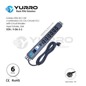 6 Holes PDU IEC C39 with Circuit Breaker Input Schuko 16A