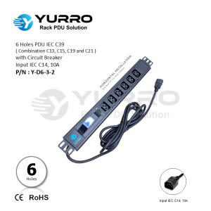 6 Holes PDU IEC C39 with Circuit Breaker Input IEC C14, 10A