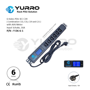 6 Holes PDU IEC C39 with AV6 Meter Input Schuko 16A