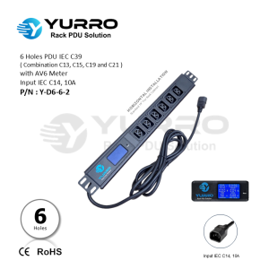 6 Holes PDU Universal with AV6 Meter Input IEC C14, 10A