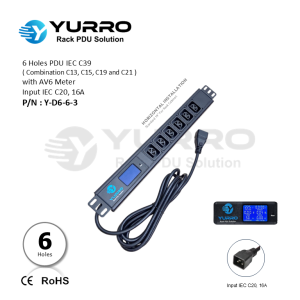 6 Holes PDU Universal with AV6 Meter Input IEC C20, 16A