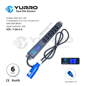 6 Holes PDU Universal with AV6 Meter Input Ceeform 16A
