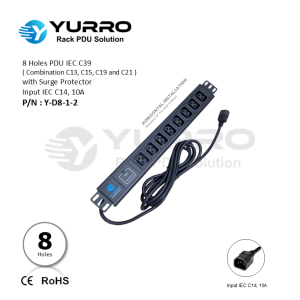 8 Holes PDU IEC C39 with Surge Protector, Input IEC C14, 10A