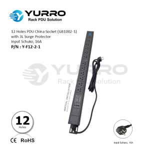 12 Holes PDU China Sockets with 3L Surge Protector, Input Schuko 16A