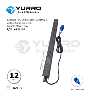 12 Holes PDU China Socket with 3L Surge Protector, Input Ceeform 16A