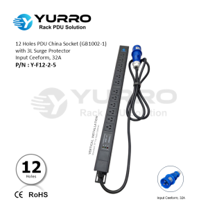 12 Holes PDU China Socket with 3L Surge Protector, Input Ceeform 32A