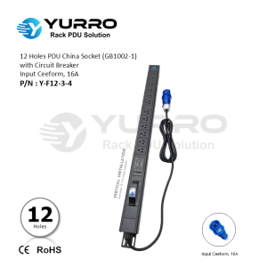 12 Holes PDU China Socket with Circuit Breaker, Input Ceeform 16A