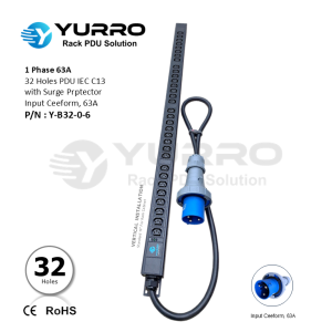 1 Phase 63A, 32 Holes PDU IEC C13 with Power Indicator