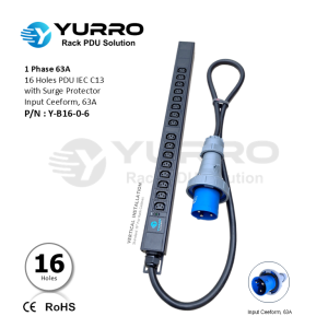 1 Phase 63A, PDU 16 Holes IEC C13 with Power Indicator