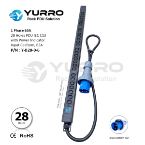 1 Phase 63A, PDU 28 Holes IEC C13 with Power Indicator