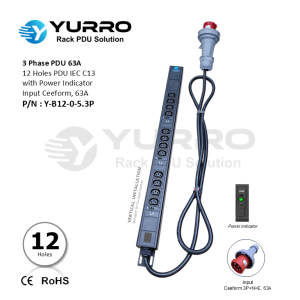 3 Phase 63A, PDU 12 Holes IEC C13 with Power Indicator