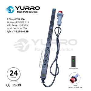 3 Phase 63A, 24 Holes PDU IEC C13 with Power Indicator