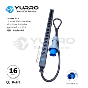 1 Phase 63A, 16 Holes PDU Germany with Power Indicator