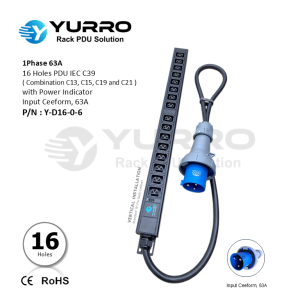 1 Phase 63A, PDU 16 Holes IEC C39 with Power Indicator