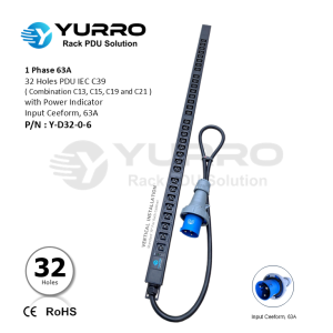 1 Phase 63A, PDU 32 Holes IEC C39 with Power Indicator