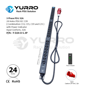 3 Phase PDU 32A, 24 Holes IEC C39 with Power Indicator
