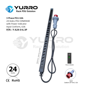 3 Phase 63A, 24 Holes PDU DIN49440 with Power Indicator