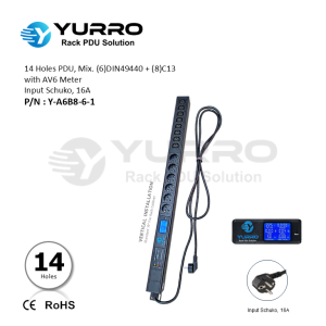 14 Holes PDU Mix. Germany+C13 with AV6 Meter Input Schuko 16A