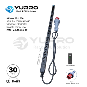 3 Phase 63A, 30 Holes PDU DIN49440 with Power Indicator