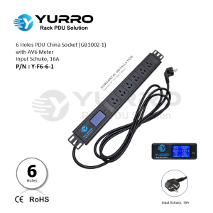 6 Holes PDU China Socket with AV6 Meter Input Schuko 16A