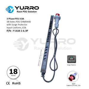 3 Phase 63A, 18 Holes PDU DIN49440 with Surge Protector