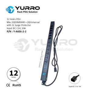 12 Holes PDU Mix. Germany+Universal with 3L Surge Protector Input IEC C14, 10A