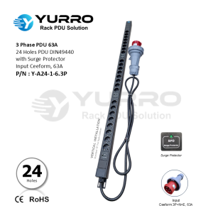 3 Phase 63A, 24 Holes PDU DIN49440 with Surge Protector
