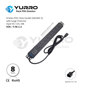 8 Holes PDU China Socket with Surge Protector Input IEC C14, 10A