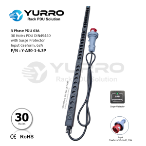 3 Phase 63A, 30 Holes PDU DIN49440 with Surge Protector