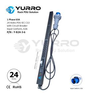 1 Phase 63A, 24 Holes PDU IEC C13 with Circuit Breaker