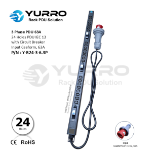 3 Phase 63A, 24 Holes PDU IEC C13 with Circuit Breaker