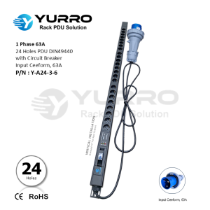 1 Phase 63A, 24 Holes PDU Germany with Circuit Breaker