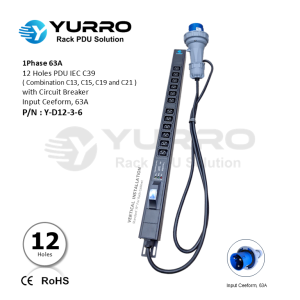 1 Phase 63A, 12 Holes PDU IEC C39 with Circuit Breaker