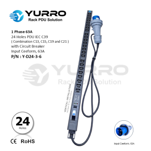 1 Phase 63A, 24 Holes PDU IEC C39 with Circuit Breaker