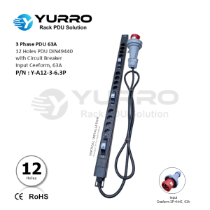 3 Phase 63A, PDU 12 Holes DIN49440 with Circuit Breaker