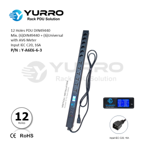 12 Holes PDU Mix. Germany+Universal with AV6 Meter Input IEC C20, 16A