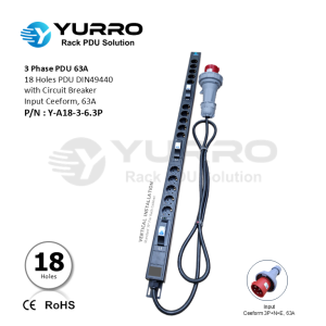 3 Phase 63A, 18 Holes PDU DIN49440 with Circuit Breaker