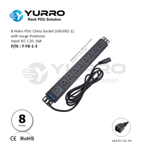8 Holes PDU China Socket with Surge Protector Input IEC C20, 16A