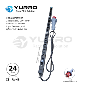 3 Phase 63A, 24 Holes PDU DIN49440 with Circuit Breaker
