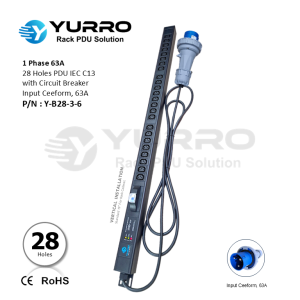 1 Phase 63A, 28 Holes PDU IEC C13 with Circuit Breaker