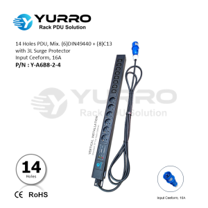 14 Holes PDU Mix. Germany+C13 with 3L Surge Protector, Input Ceeform 16A