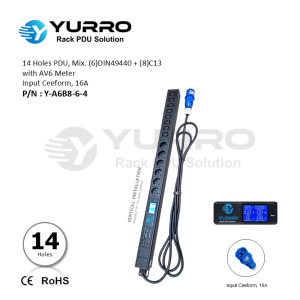 14 Holes PDU Mix. Germany+C13 with AV6 Meter Input Ceeform 16A
