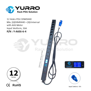 12 Holes PDU Mix. Germany+Universal with AV6 Meter Input Ceeform 16A
