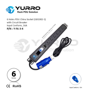6 Holes PDU China Socket with Circuit Breaker Input Ceeform 16A
