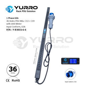 1 Phase 63A, 36 Holes PDU Mix. C13+C19 with AV6 Meter