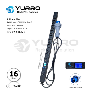 1 Phase 63A, 16 Holes PDU Germany with AV6 Meter